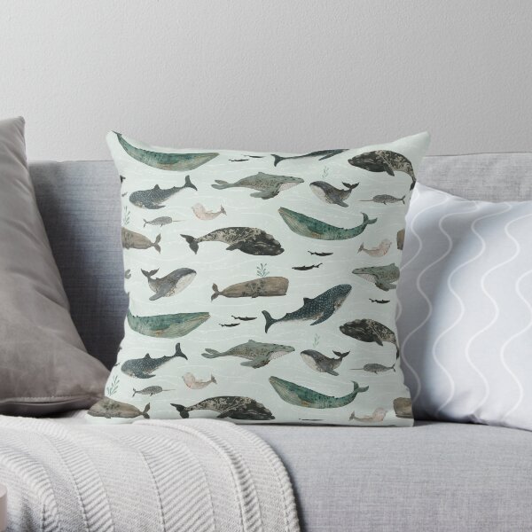 Tattooed Whales Throw Pillow