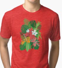 Tropical Flowers Palm Leaves Summer Bouquet Tri-blend T-Shirt