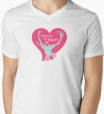 Scandinavian Mint Pink Deer Heart Flowers V-Neck T-Shirt