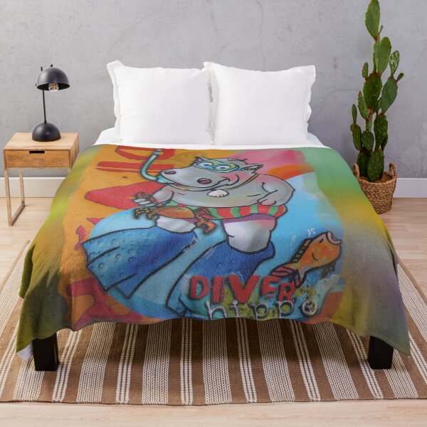 Item preview, Diver Hippopotamus and Lucky Fish and Crab - Summer Sports (AliceCCI Original Drawing) designed and sold by VanyssaGraphics.