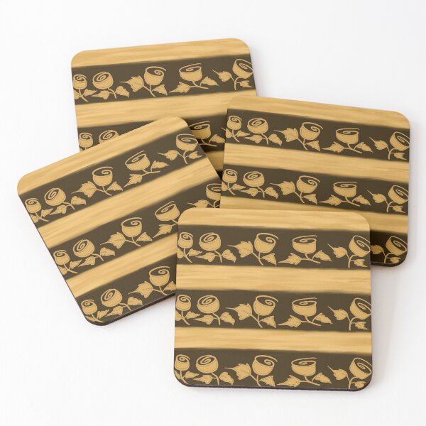 Item preview, Caramel coloured rose design in chocolate background designed and sold by Susaans-Art.