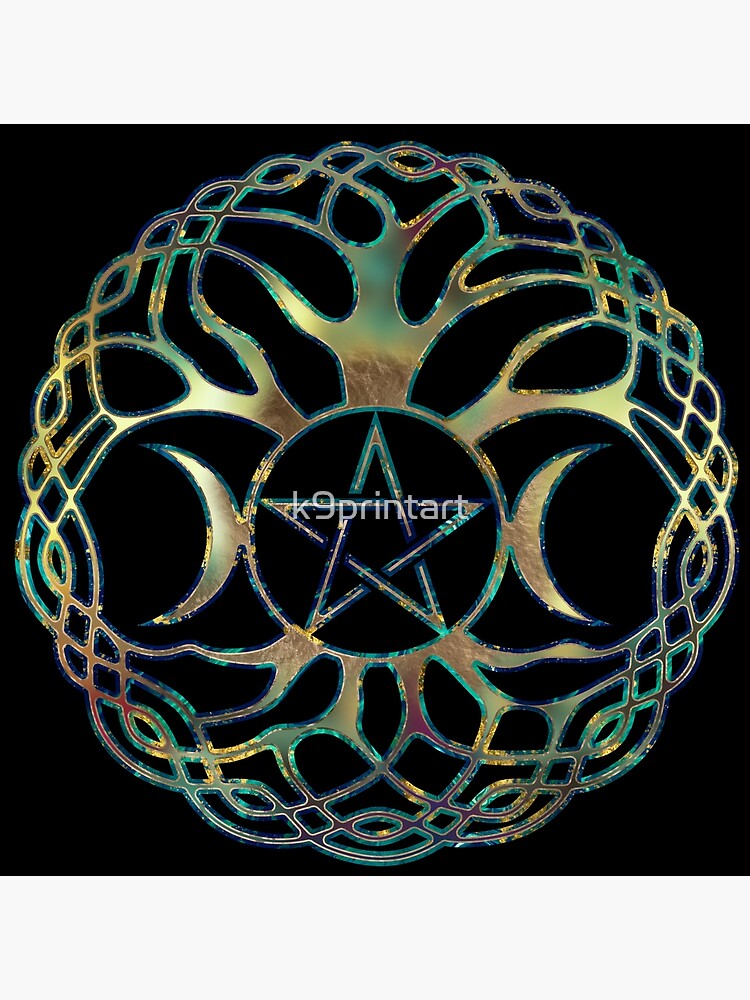 Árbol De La Vida Con Luna Triple Y Pentáculo Con Base De Altar Wicca