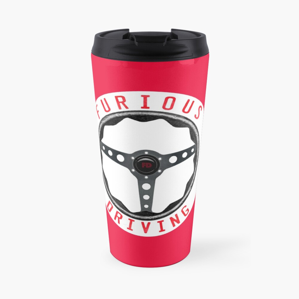 Furious Driving logo - White racing number circle background Travel Mug
