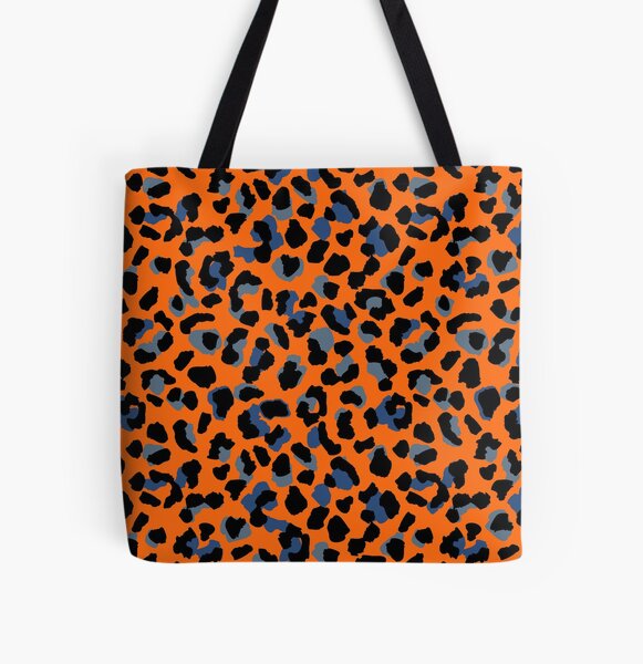 Rainbow CheetahPrint Large Canvas Utility Tote Bag-Navy