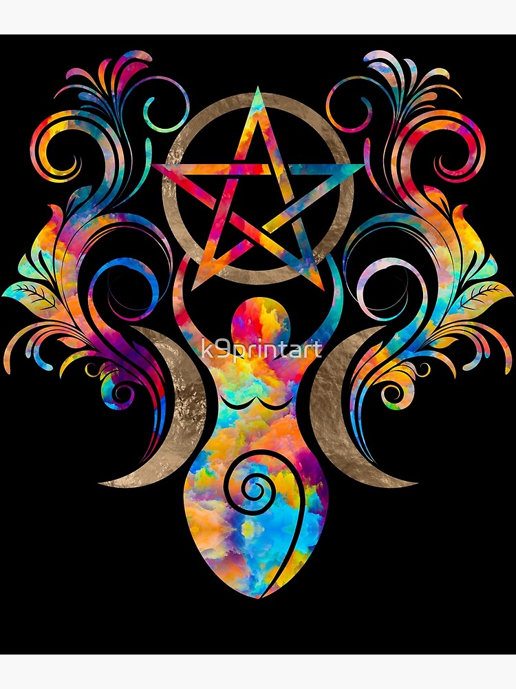 Triple Moon Goddess with pentagram | Art Print