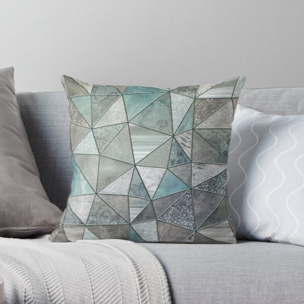 Teal And Grey Triangles Stained Glass Style Throw Pillow