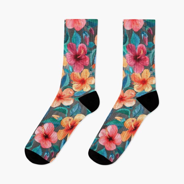 Item preview, Colorful Watercolor Hibiscus on Dark Charcoal designed and sold by micklyn.