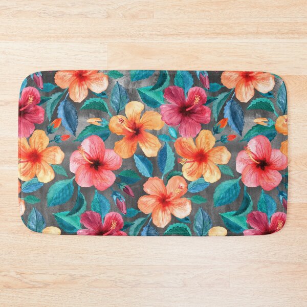 Item preview, Colorful Watercolor Hibiscus on Dark Charcoal designed and sold by micklyn.