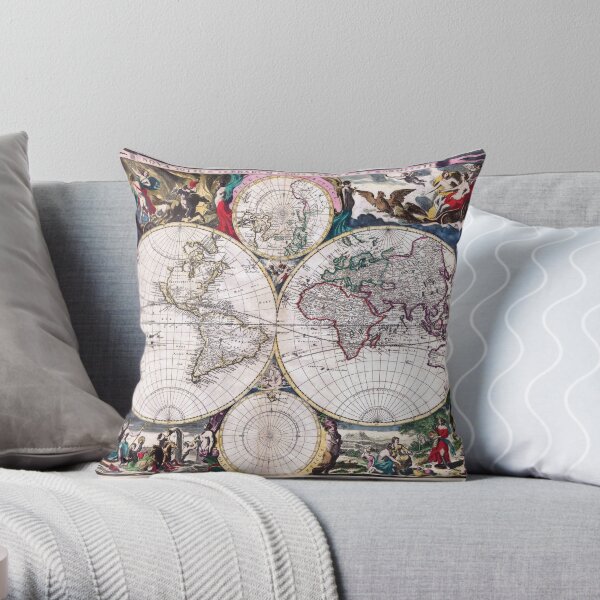 Antique Map of the World Bormeester/Dutch circa 1685 Throw Pillow