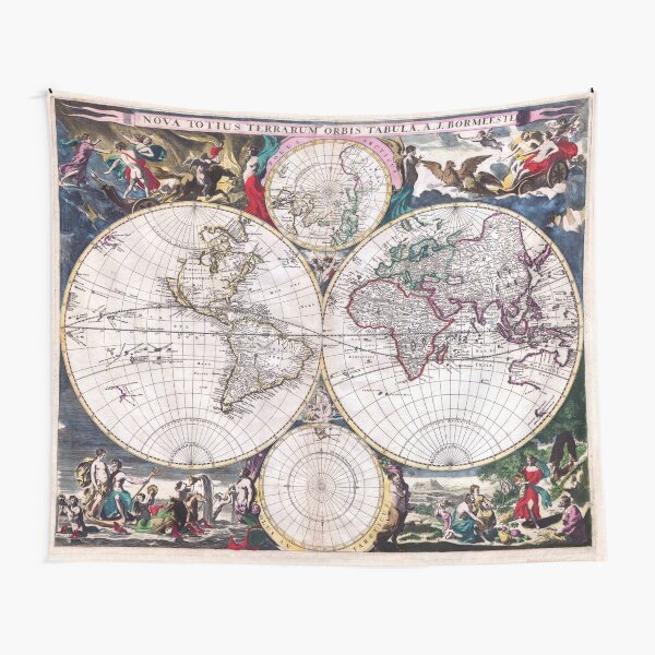 Antique Map of the World Bormeester/Dutch circa 1685 Tapestry