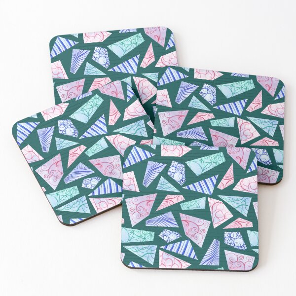 Item preview, Pastel colored doodle watercolor polygon shapes on dark green designed and sold by Marlene Wagenhofer.