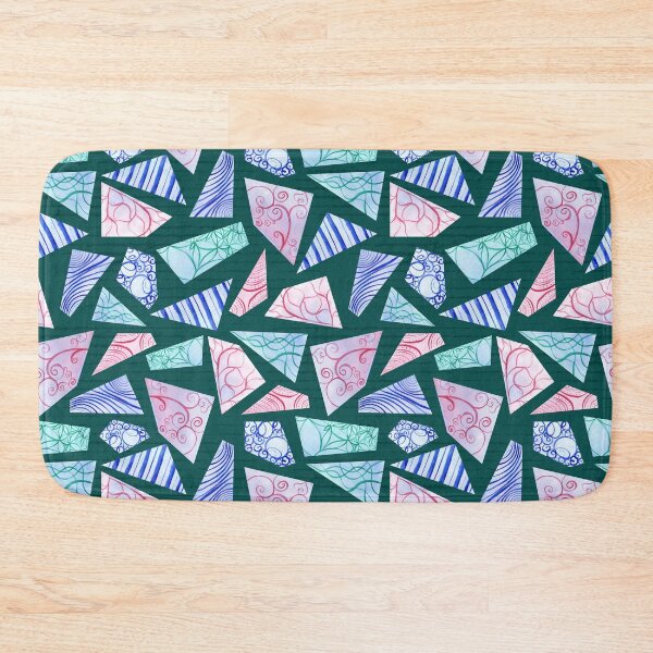 Item preview, Pastel colored doodle watercolor polygon shapes on dark green designed and sold by Marlene Wagenhofer.