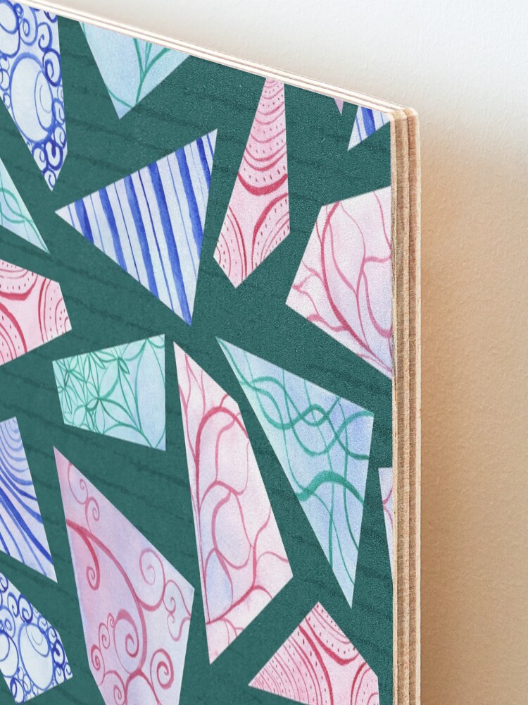 Alternate view of Pastel colored doodle watercolor polygon shapes on dark green Mounted Print