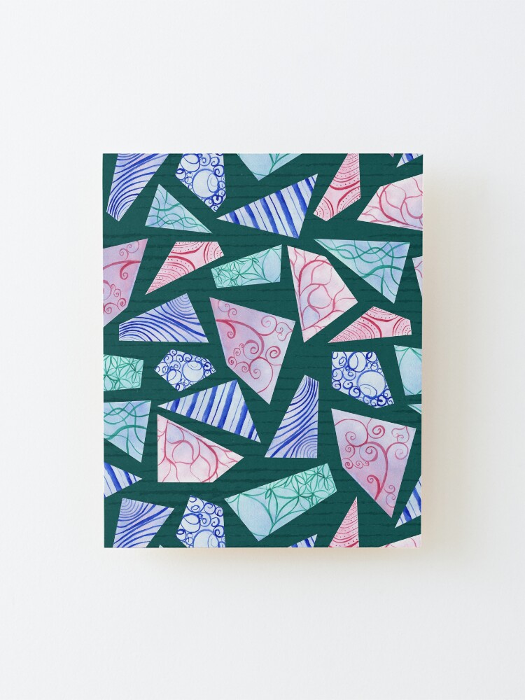 Alternate view of Pastel colored doodle watercolor polygon shapes on dark green Mounted Print