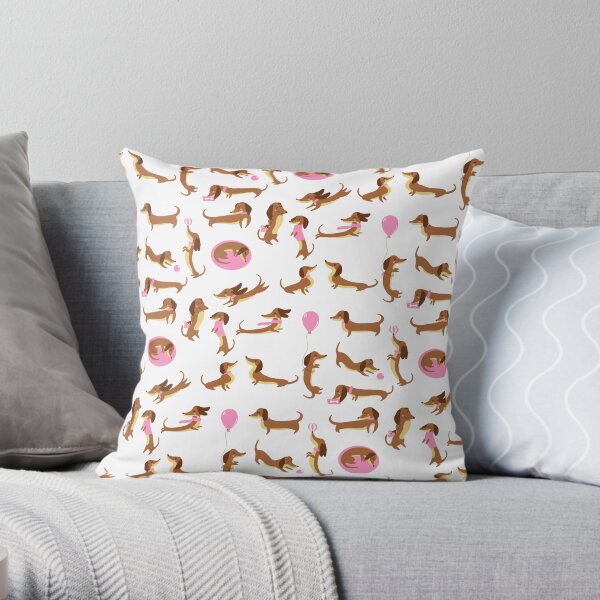 Dachshund Sausage Dog Pattern in Pink Throw Pillow
