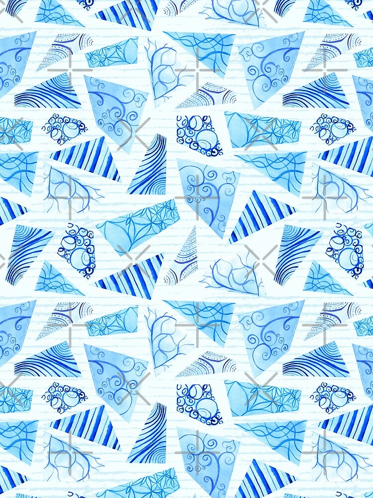 Hand-painted doodle watercolor polygon shapes on stripes by nobelbunt