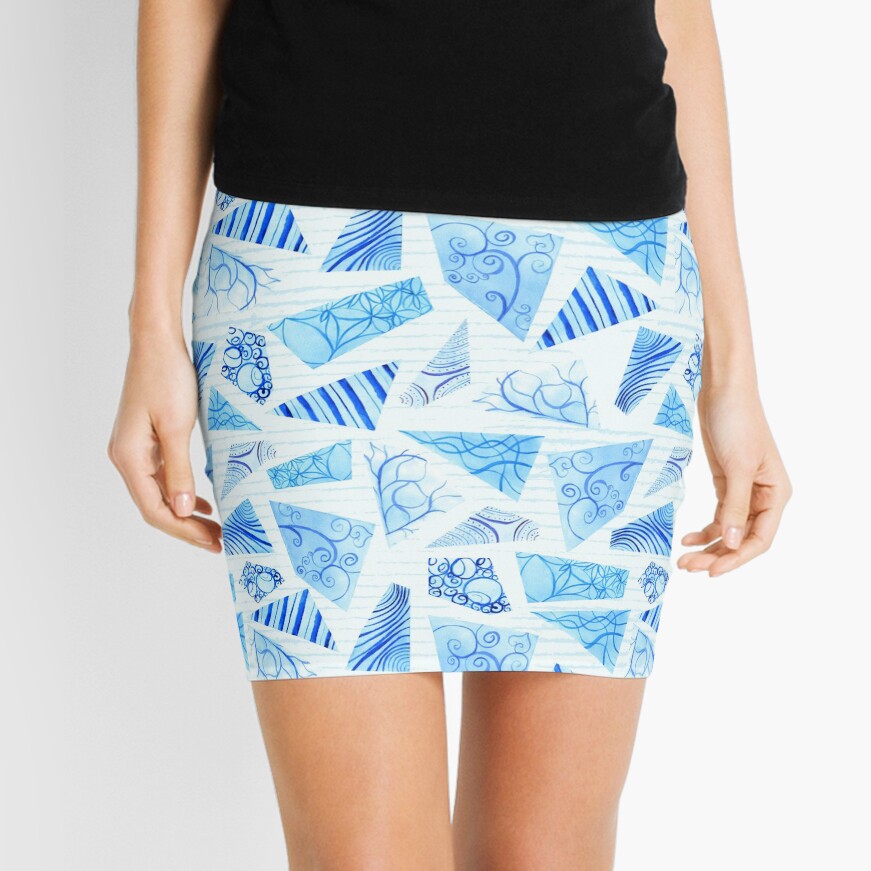 Hand-painted doodle watercolor polygon shapes on stripes Mini Skirt