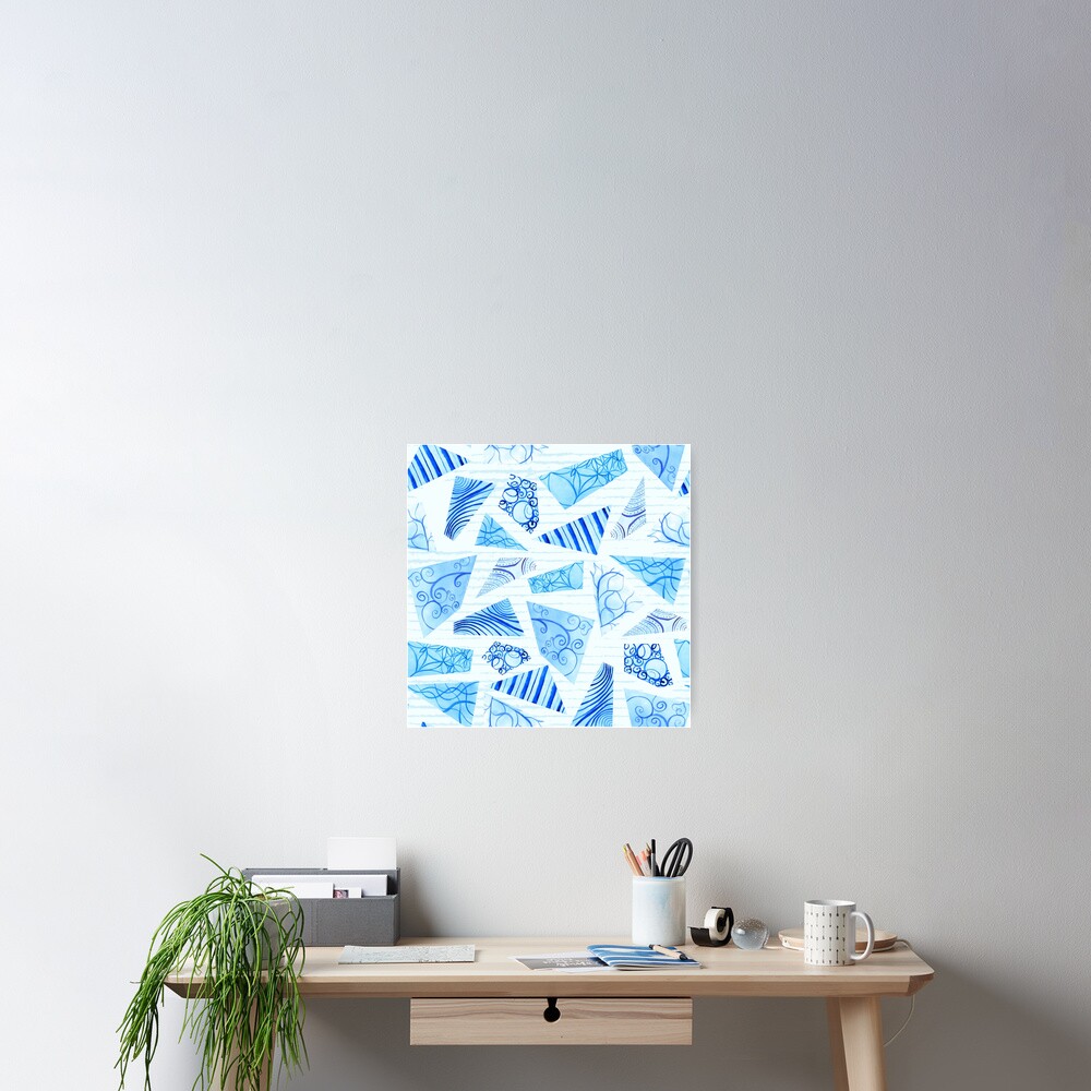 Hand-painted doodle watercolor polygon shapes on stripes Poster