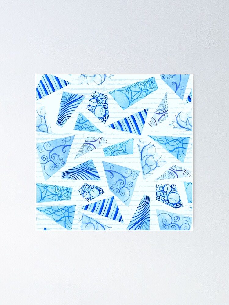 Alternate view of Hand-painted doodle watercolor polygon shapes on stripes Poster