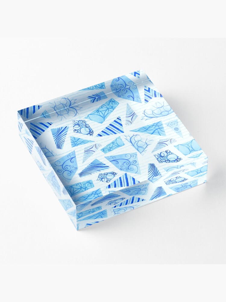 Alternate view of Hand-painted doodle watercolor polygon shapes on stripes Acrylic Block