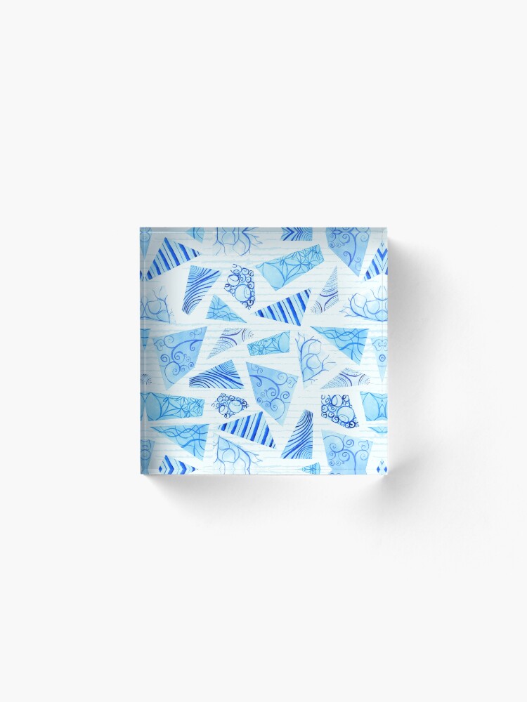 Alternate view of Hand-painted doodle watercolor polygon shapes on stripes Acrylic Block