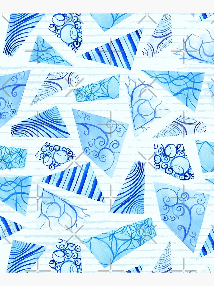 Hand-painted doodle watercolor polygon shapes on stripes by nobelbunt