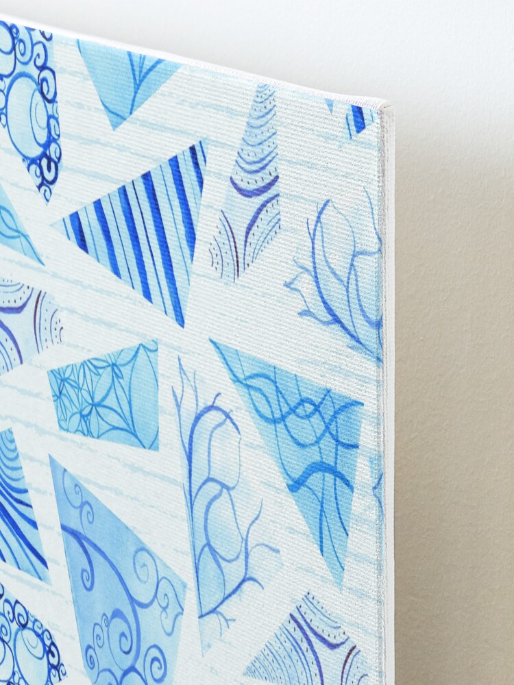 Alternate view of Hand-painted doodle watercolor polygon shapes on stripes Mounted Print