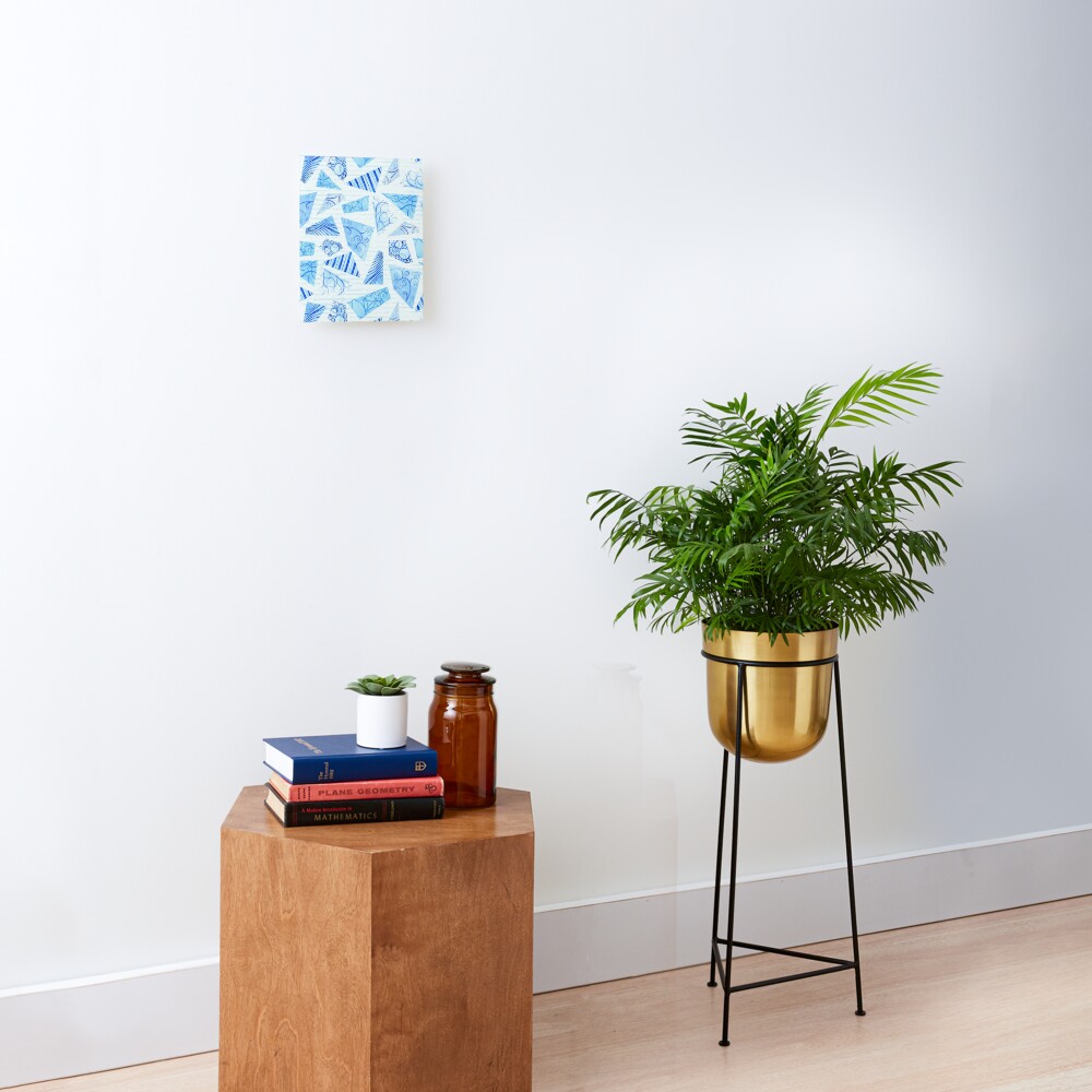Hand-painted doodle watercolor polygon shapes on stripes Mounted Print