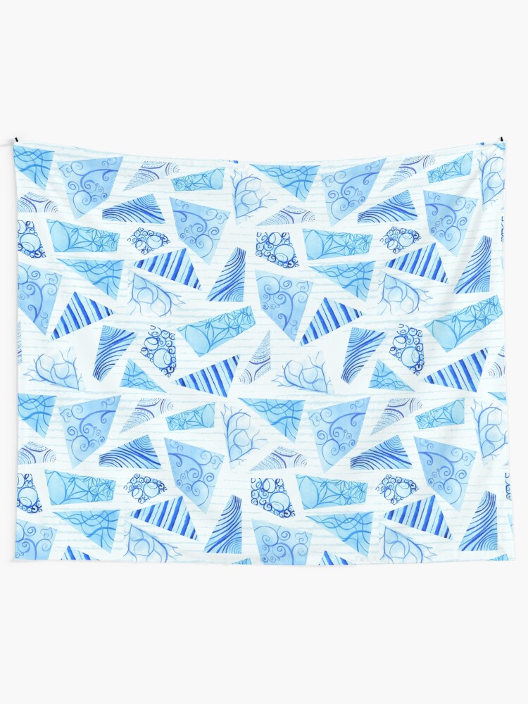 Alternate view of Hand-painted doodle watercolor polygon shapes on stripes Tapestry