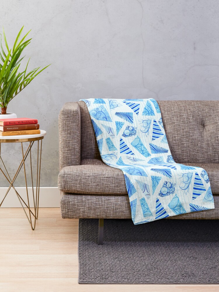 Alternate view of Hand-painted doodle watercolor polygon shapes on stripes Throw Blanket