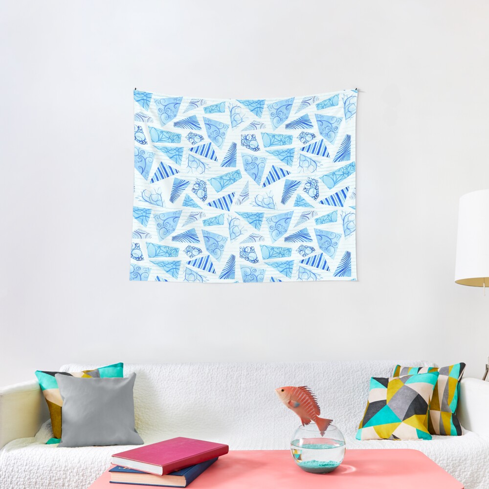 Hand-painted doodle watercolor polygon shapes on stripes Tapestry