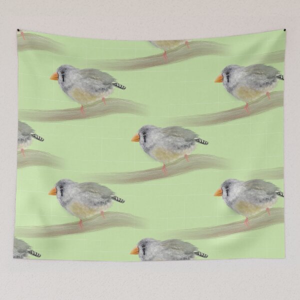 Item preview, Zebra Finch on Tiles Tea Green Edition  designed and sold by briana-rose.