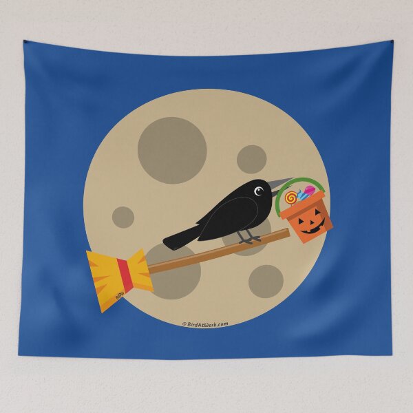 Item preview, Halloween: Crow Riding a Broom on a Full Moon designed and sold by BirdAtWork.