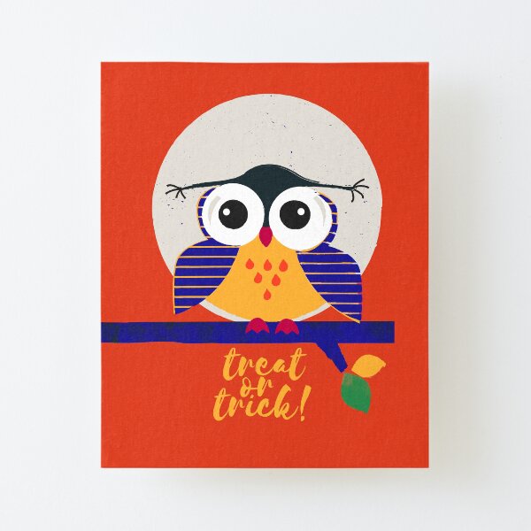 Big Eyed Owl - halloween illustartion Canvas Mounted Print