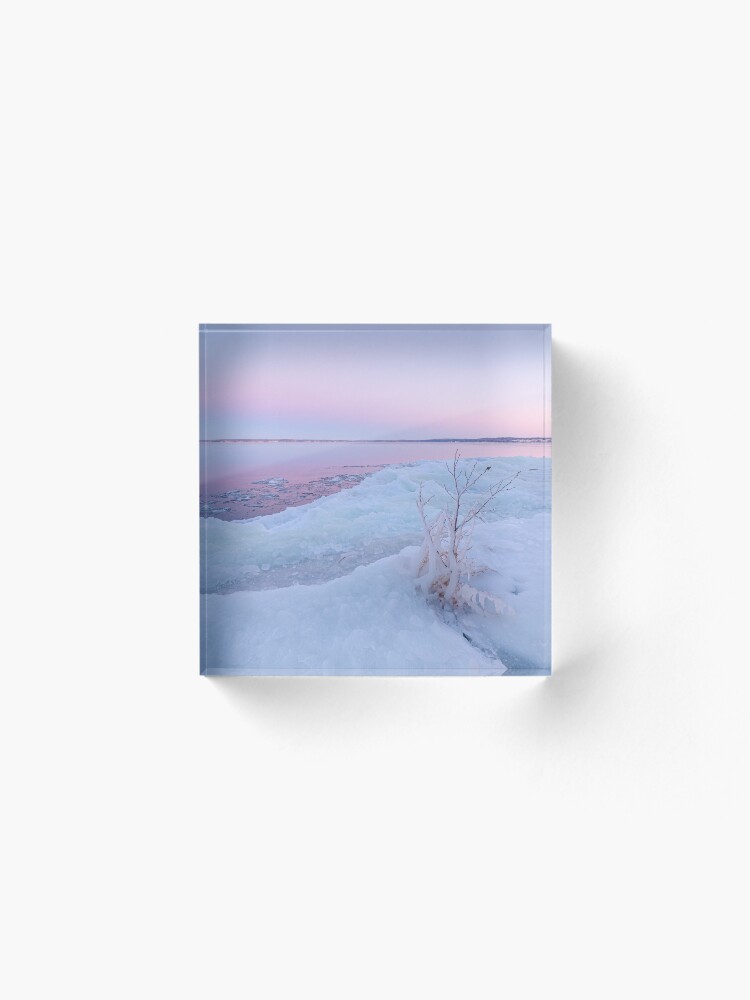 Alternate view of Lake shore scenery at dusk winter in Finland Acrylic Block