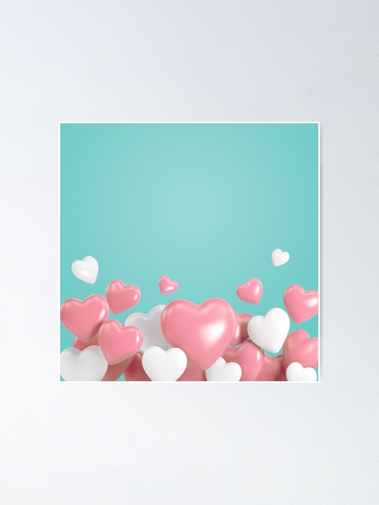 “Valentine Day Concept, Heart Balloons On Tiffany Blue Background