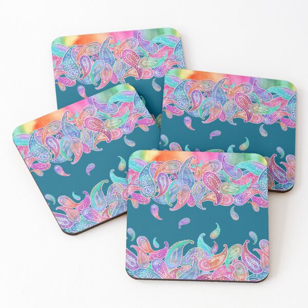 Item preview, Rainbow Paisley Rain on Blue designed and sold by micklyn.