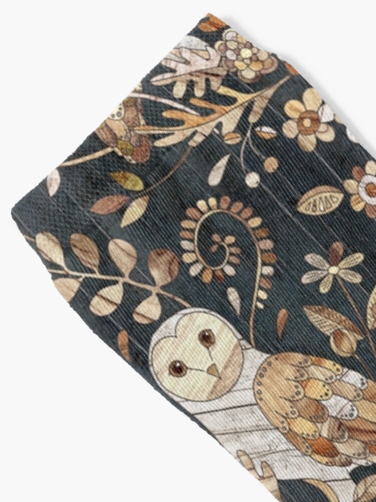 Alternate view of Wooden Wonderland Barn Owl Collage Socks