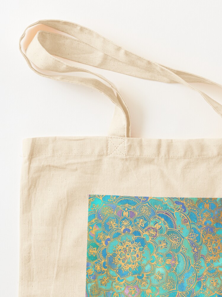 Alternate view of Sapphire & Jade Stained Glass Mandalas Tote Bag