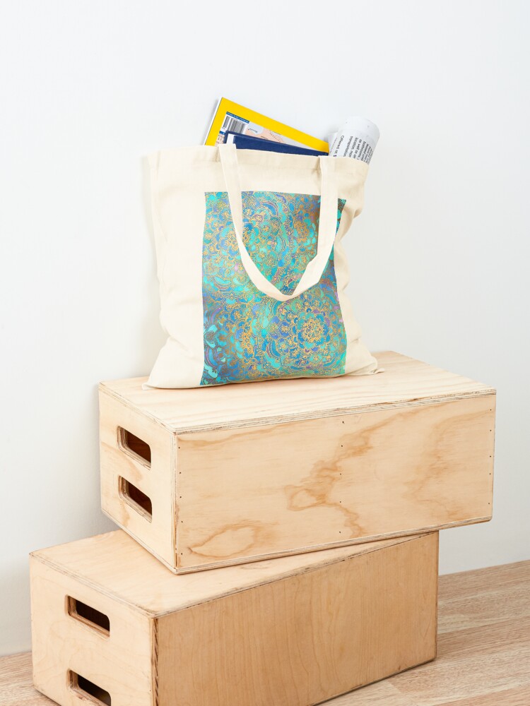 Alternate view of Sapphire & Jade Stained Glass Mandalas Tote Bag