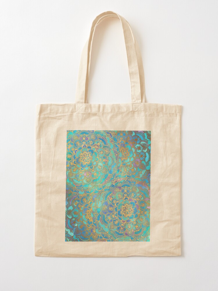 Alternate view of Sapphire & Jade Stained Glass Mandalas Tote Bag