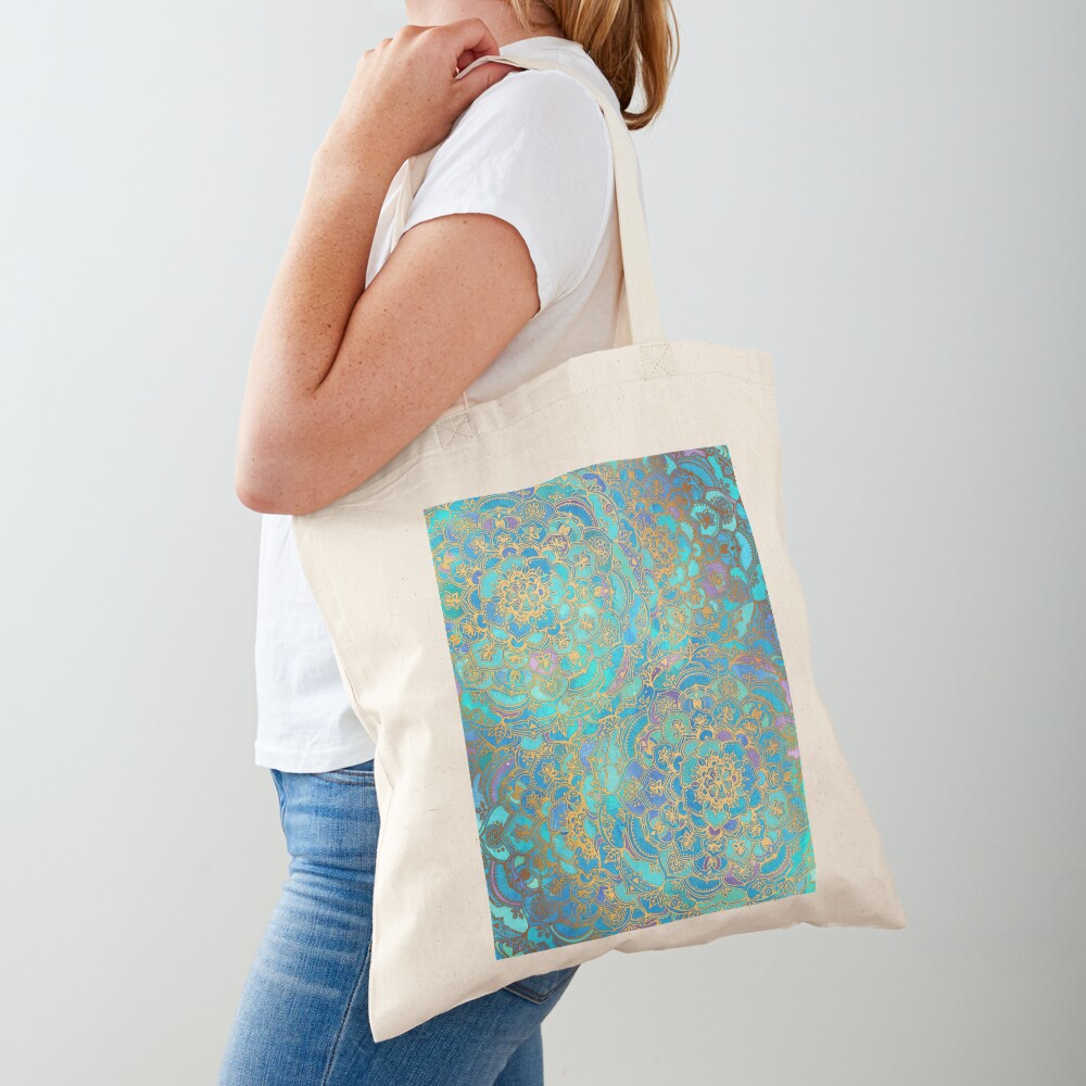 Sapphire & Jade Stained Glass Mandalas Tote Bag