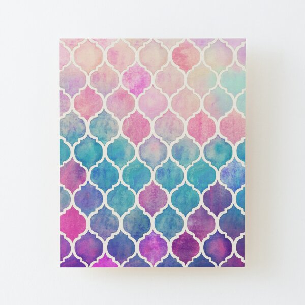 Rainbow Pastel Watercolor Moroccan Pattern Wood Mounted Print