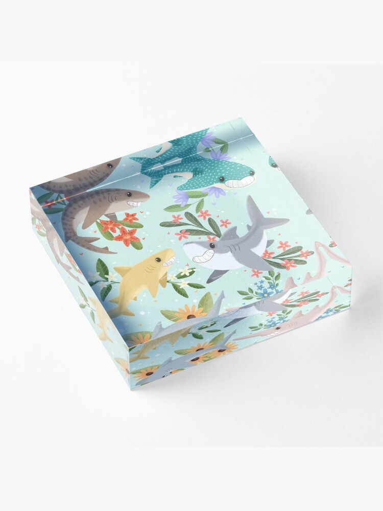 Alternate view of Floral Sharks Acrylic Block