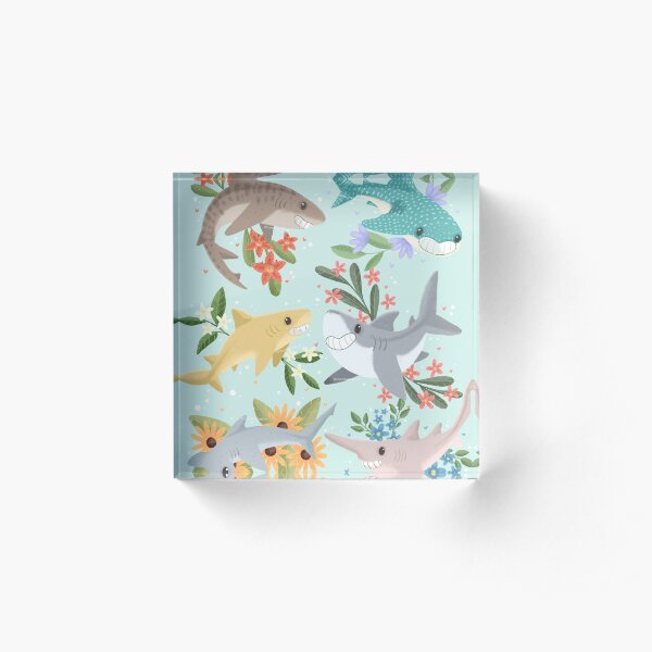 Floral Sharks Acrylic Block