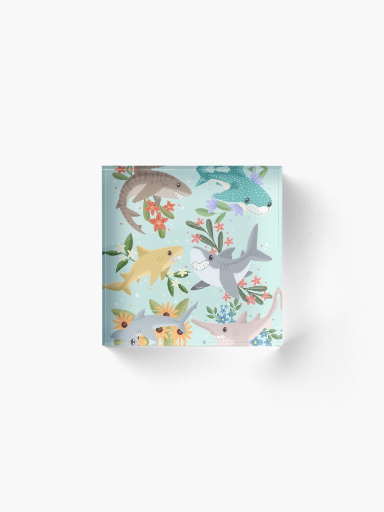 Alternate view of Floral Sharks Acrylic Block