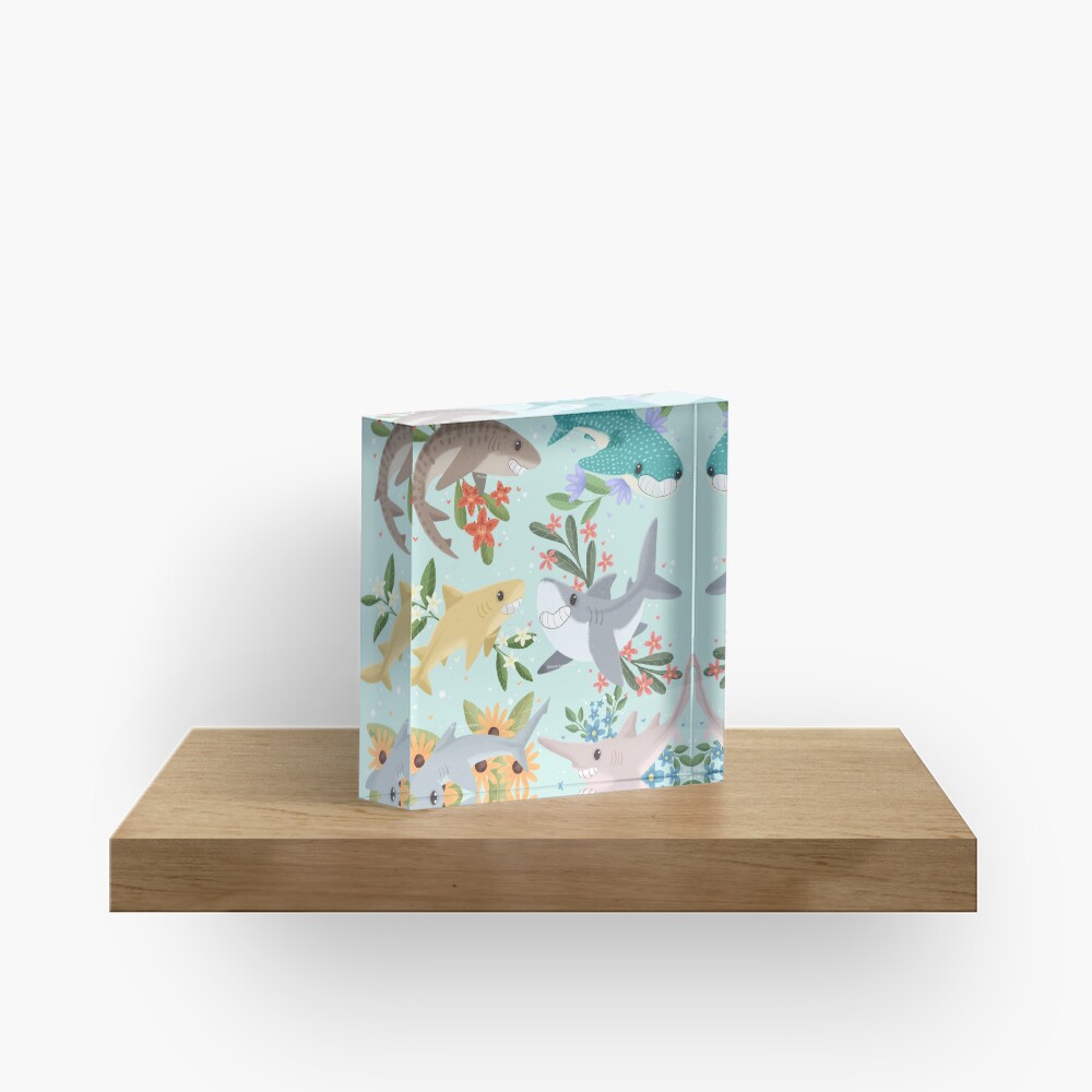 Floral Sharks Acrylic Block