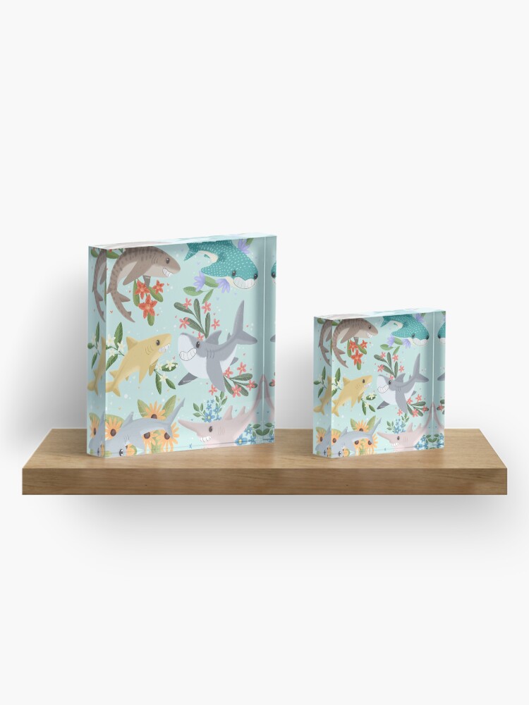 Alternate view of Floral Sharks Acrylic Block
