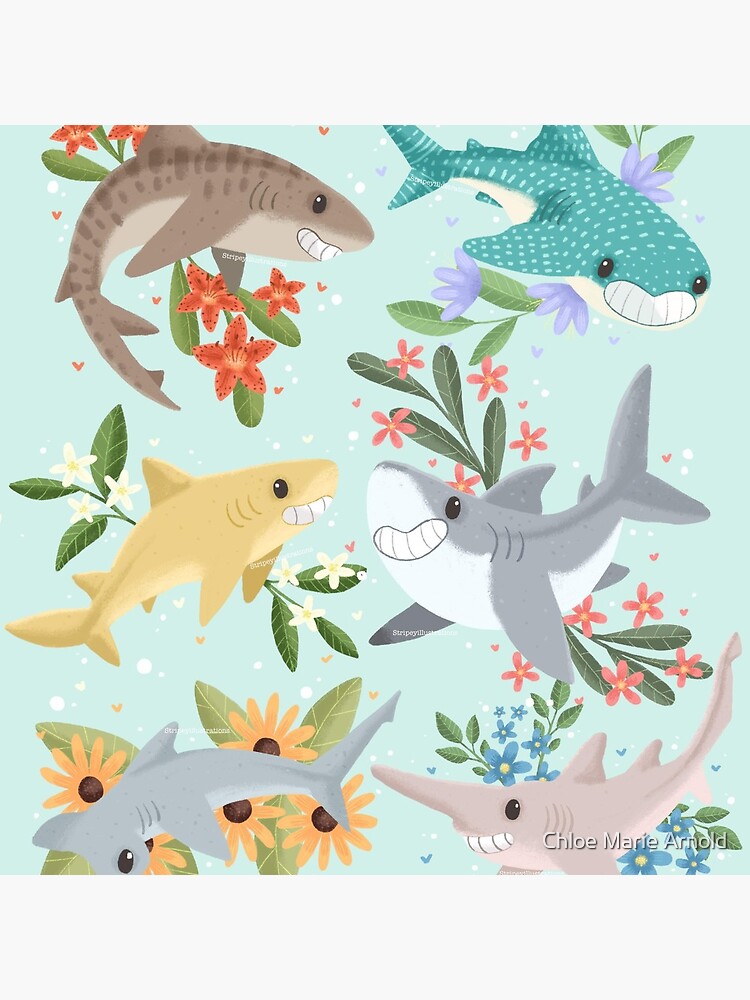 Floral Sharks by StripeysArt