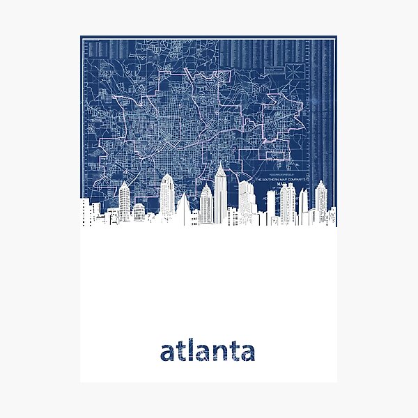 Inktastic Atlanta Georgia Skyline Vintage T-Shirt, Men's, Size: XL, Blue